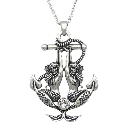 Collier Ancre de Sirène Pendentif Argent avec Cristal