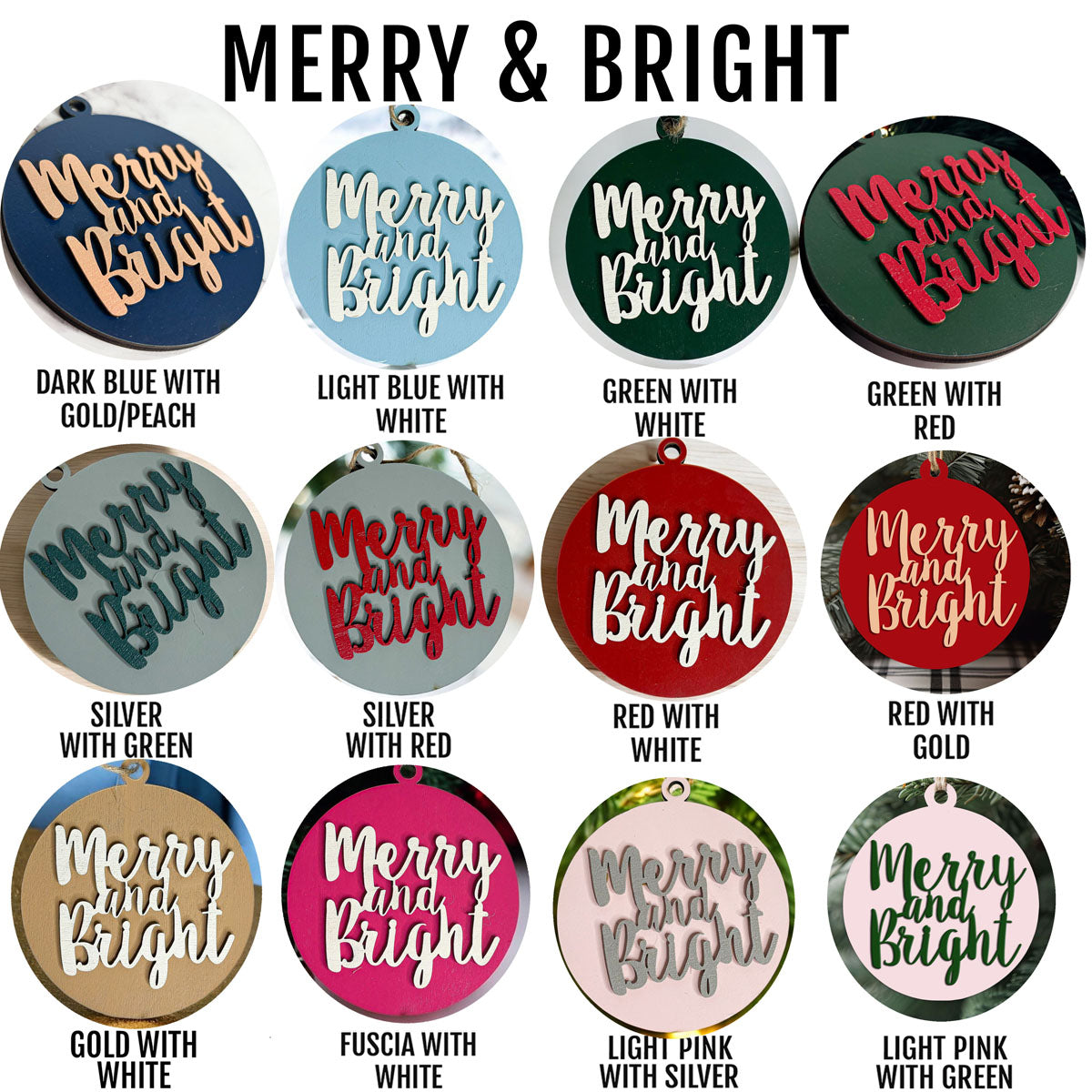 Imperfect Merry Bright 3D Handcrafted Wooden Christmas Ornament Set Limited Edition Tree Hanging Decor