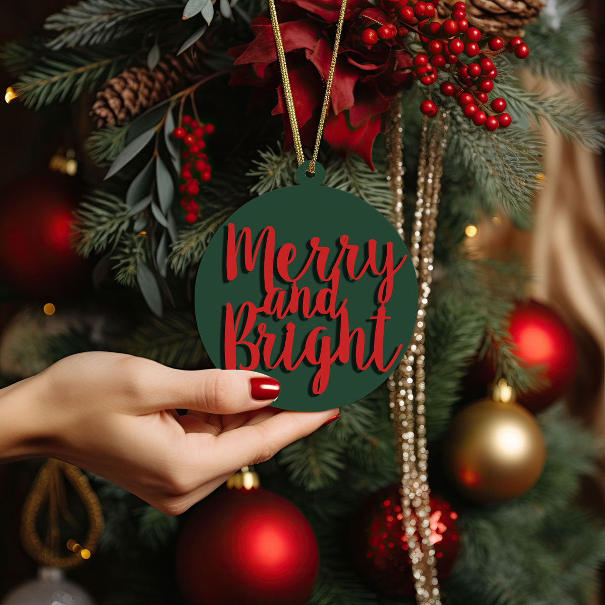 Imperfect Merry Bright 3D Handcrafted Wooden Christmas Ornament Set Limited Edition Tree Hanging Decor