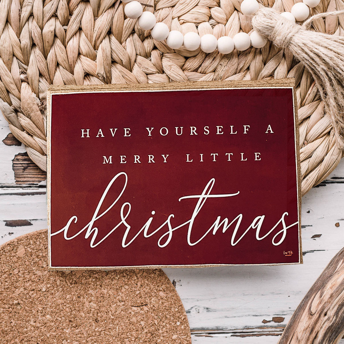 Panneau en bois de Noël 6x4x1 rouge "Have Yourself A Merry Little Christmas"