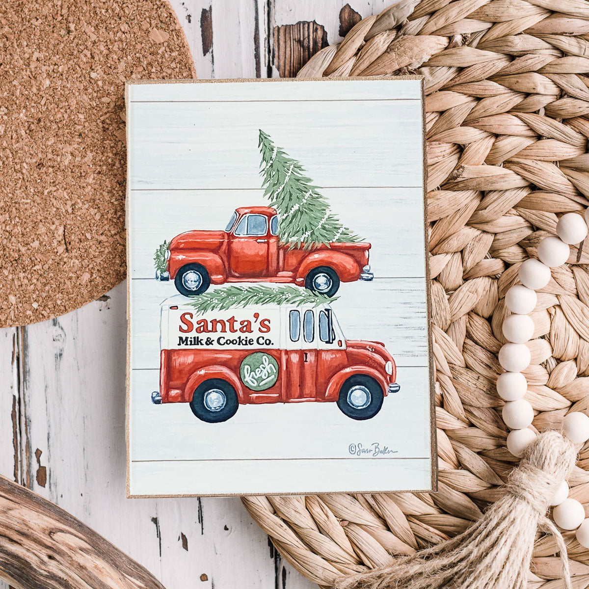 Panneau en bois « Lait et biscuits du Père Noël » – Décoration rustique de Noël pour la veille de Noël, plaque de cuisine de boulangerie festive.