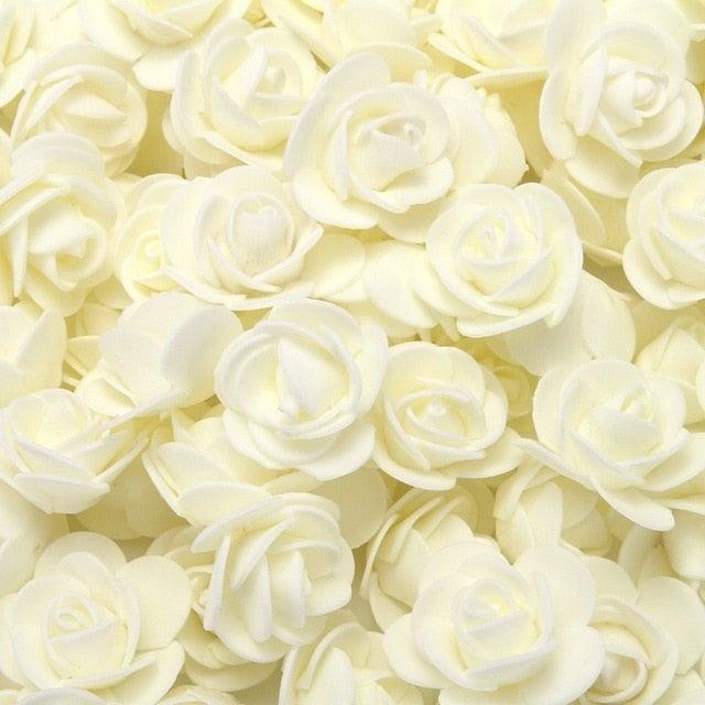 Mini Fake Rose Flower Heads 50/100/200 Pieces Teddy Bear of Roses 3cm Foam Wedding Flowers Accessories Make Bridal Hair Clips Headbands Dress