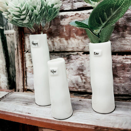 Mini Porcelain Vase Gift Set 3 White Glazed Bud Vases In Gift Box