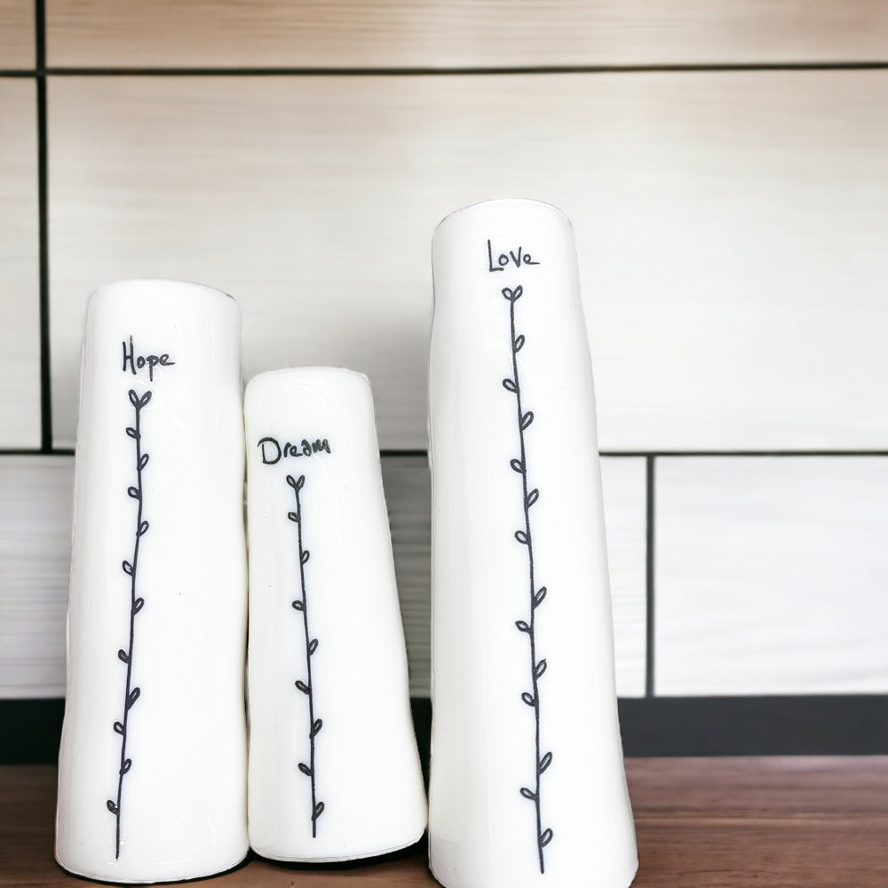 Mini Porcelain Vase Gift Set 3 White Glazed Bud Vases In Gift Box