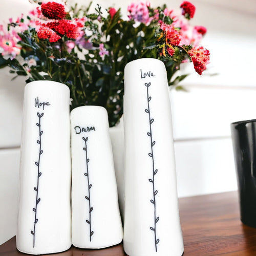 Mini Porcelain Vase Gift Set 3 White Glazed Bud Vases In Gift Box