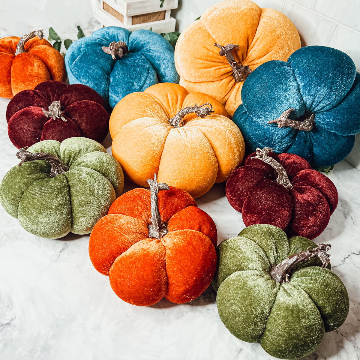 Samtkürbisse - Plüschige Herbsttischdekoration, Mini-Samtkürbisse für den Kaminsims
