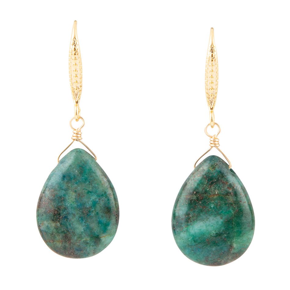 Boucles d'oreilles pendantes en chrysocolle bleue et verte