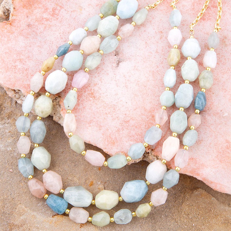 Collier ras du cou multi-tourmalines pastel Morganite