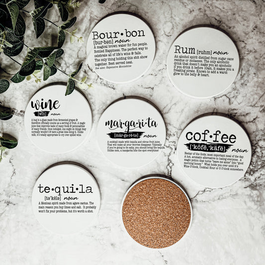 Sous-verres amusants avec définition de boisson, lot de sous-verres citation de dictionnaire pour décoration de bar et de comptoir
