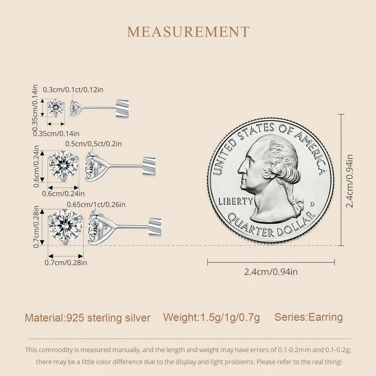 Moissanit 1 Karat runde Ohrstecker Schraubverschluss Platinbeschichtung S925 Minimalistisch