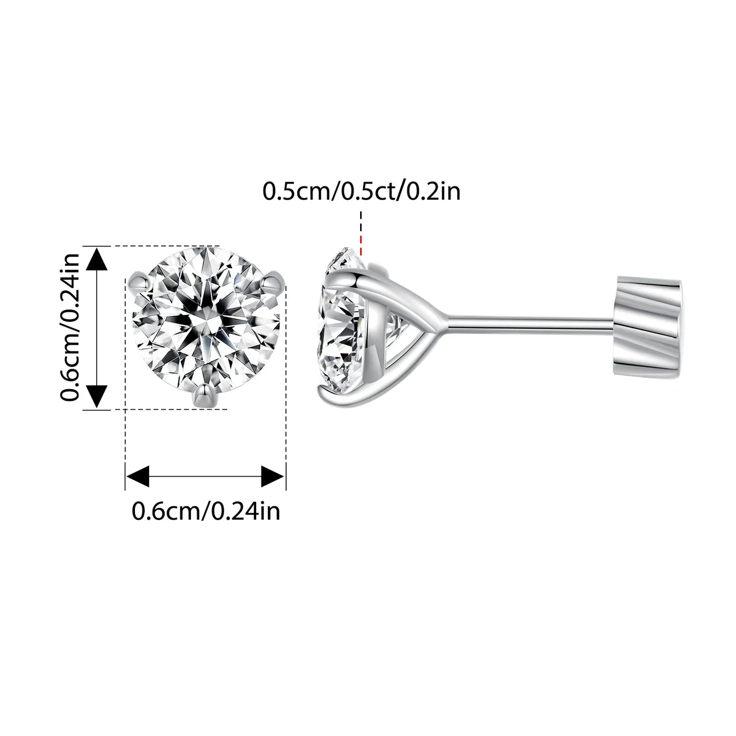 Moissanit 1 Karat runde Ohrstecker Schraubverschluss Platinbeschichtung S925 Minimalistisch