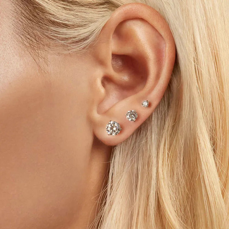 Moissanit 1 Karat runde Ohrstecker Schraubverschluss Platinbeschichtung S925 Minimalistisch