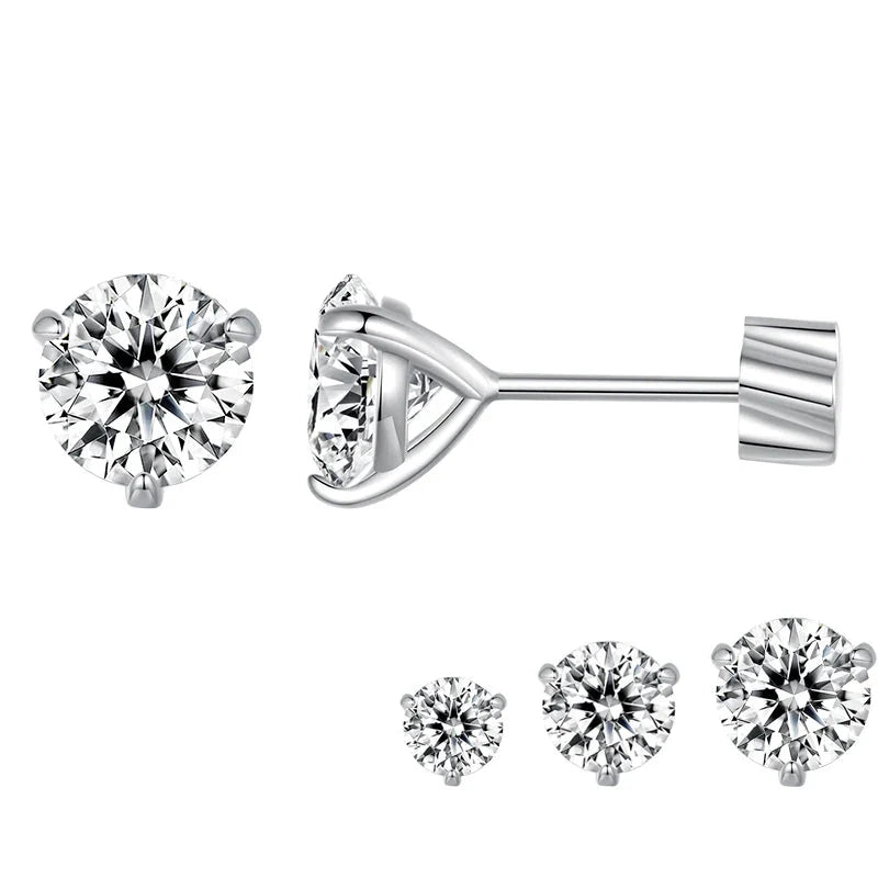 Moissanit 1 Karat runde Ohrstecker Schraubverschluss Platinbeschichtung S925 Minimalistisch