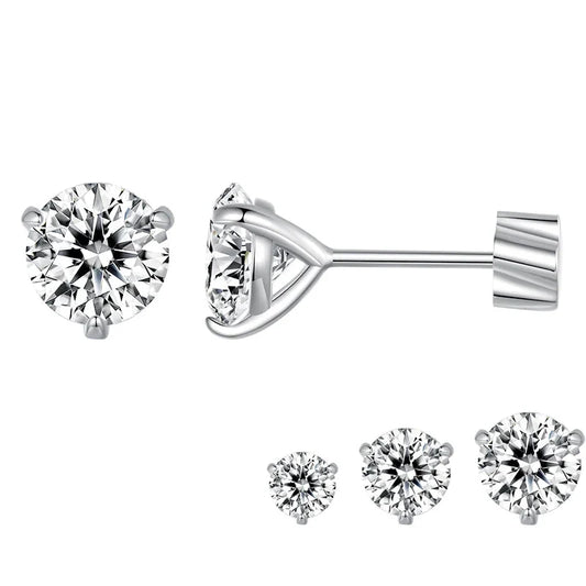 Boucles d'oreilles clous Moissanite 1 carat rondes à vis placage platine S925 minimalistes
