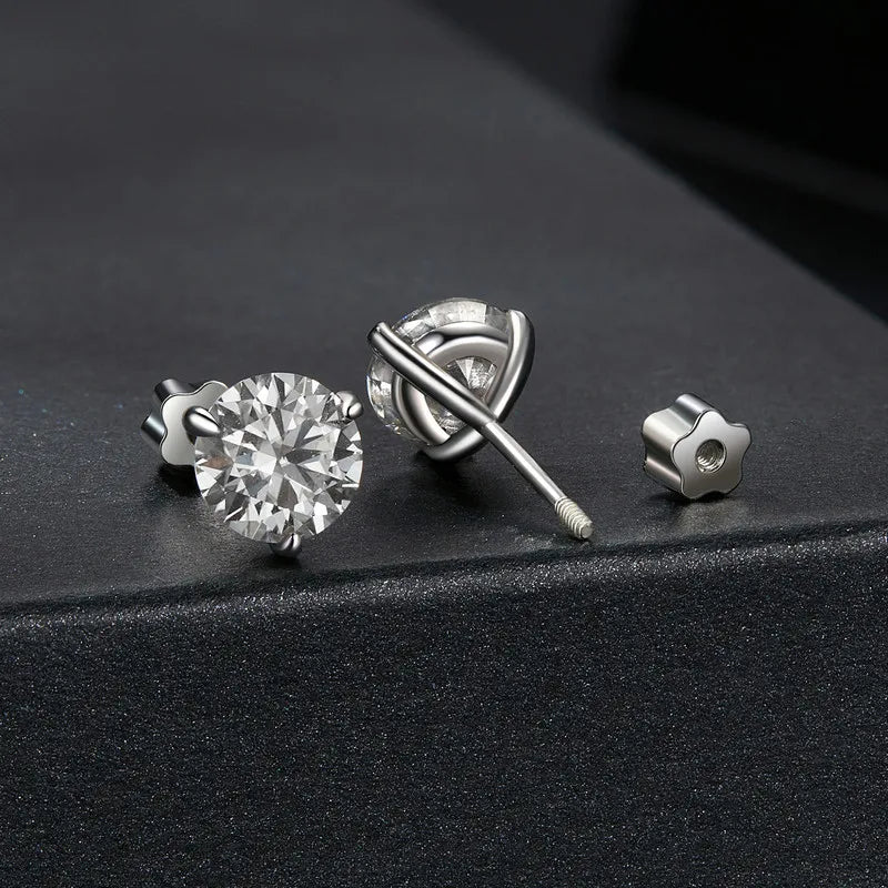 Moissanit 1 Karat runde Ohrstecker Schraubverschluss Platinbeschichtung S925 Minimalistisch