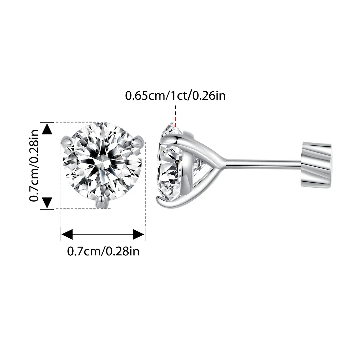 Moissanit 1 Karat runde Ohrstecker Schraubverschluss Platinbeschichtung S925 Minimalistisch