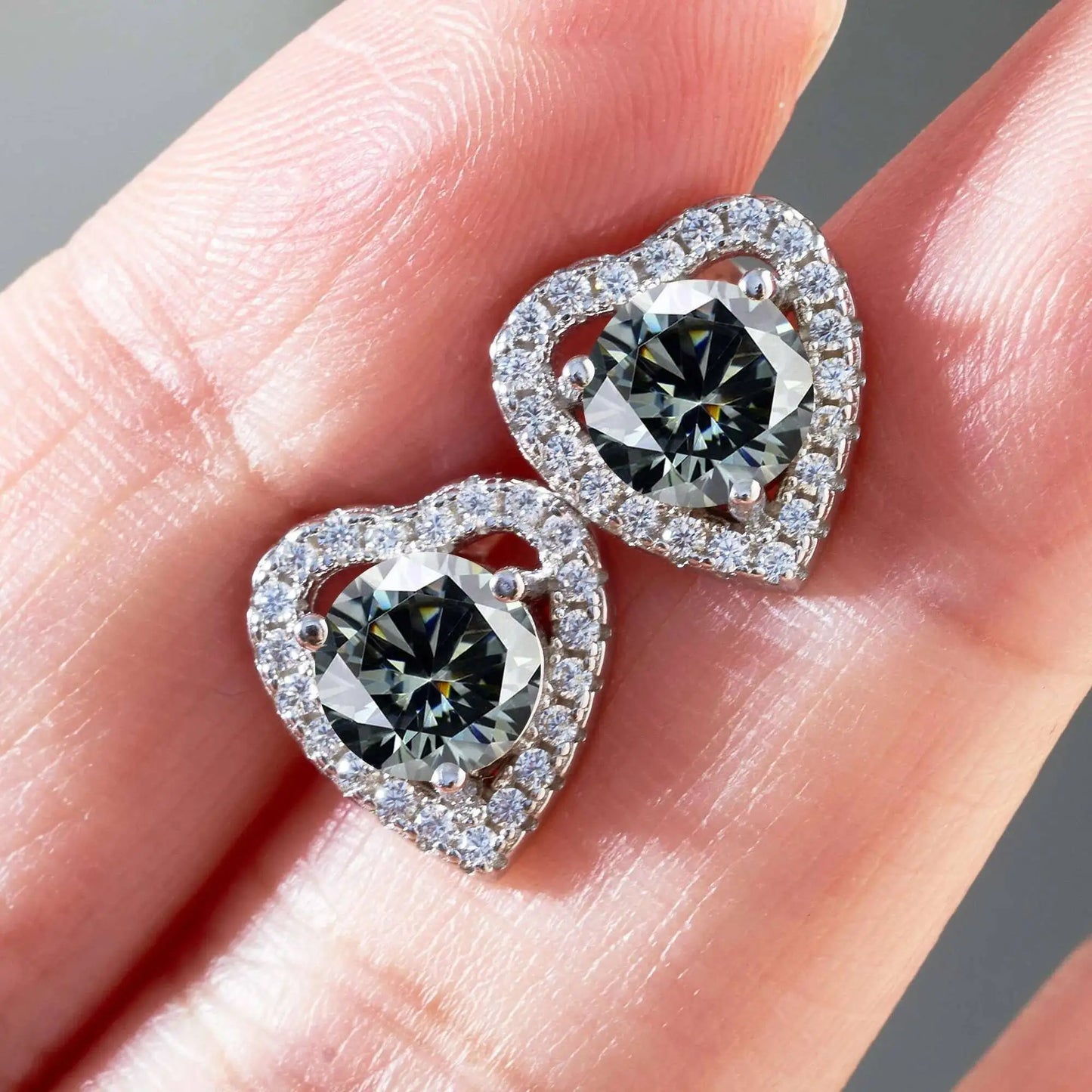 Moissanite 2ctw D Color Heart Stud Earrings 1ct Each 925 Sterling Silver