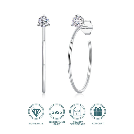 Moissanite 4mm D Color Hoop Earrings 2pc 925 Sterling Silver White Gold