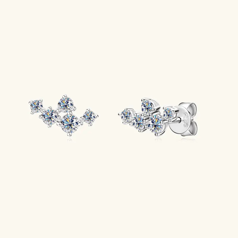 Boucles d'oreilles 5 pierres moissanite D VVS1 en argent sterling 925, fermoir poussette, bijoux étincelants pour femme