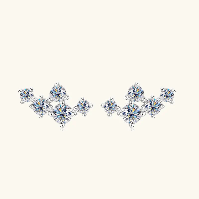 Boucles d'oreilles 5 pierres moissanite D VVS1 en argent sterling 925, fermoir poussette, bijoux étincelants pour femme