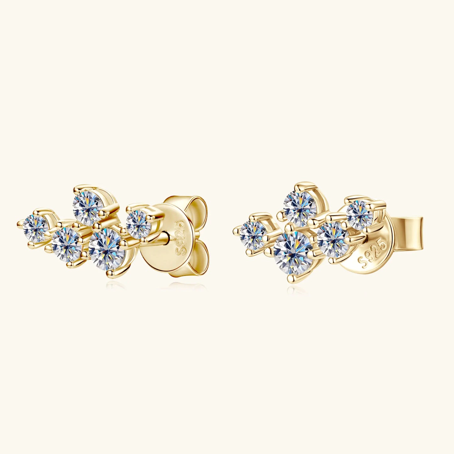 Boucles d'oreilles 5 pierres moissanite D VVS1 en argent sterling 925, fermoir poussette, bijoux étincelants pour femme