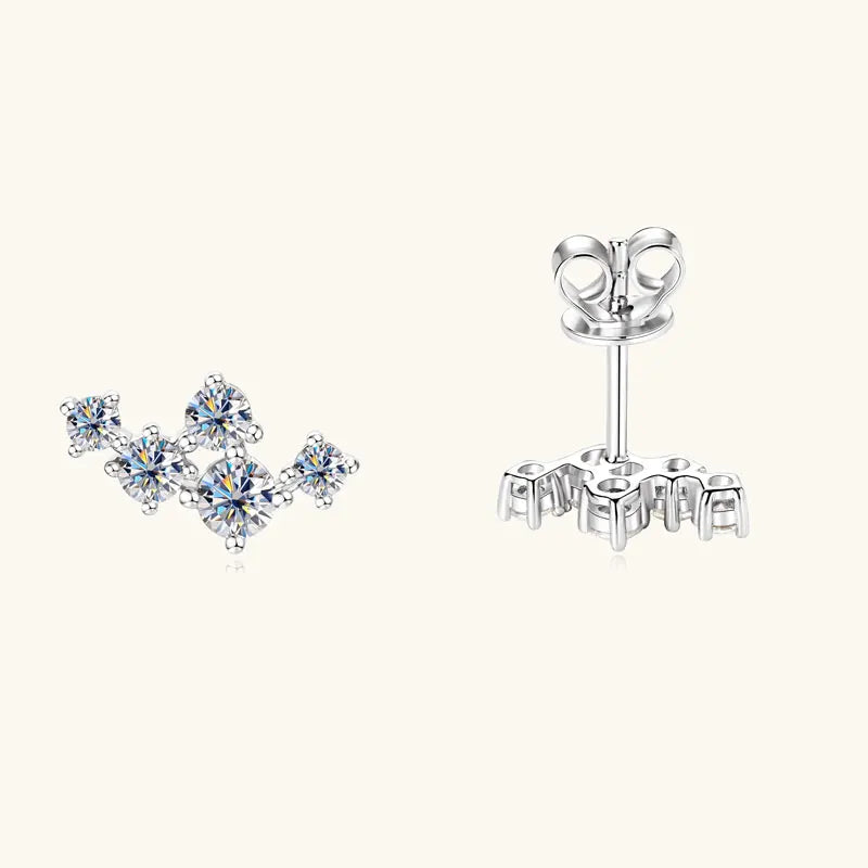 Boucles d'oreilles 5 pierres moissanite D VVS1 en argent sterling 925, fermoir poussette, bijoux étincelants pour femme