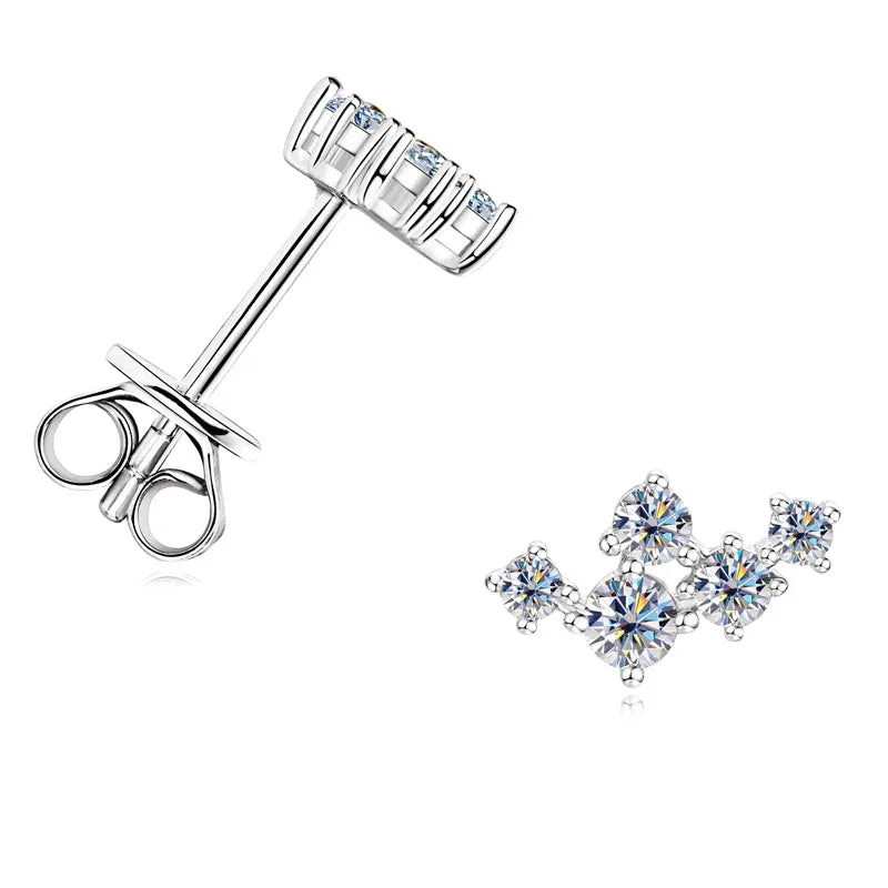 Boucles d'oreilles 5 pierres moissanite D VVS1 en argent sterling 925, fermoir poussette, bijoux étincelants pour femme