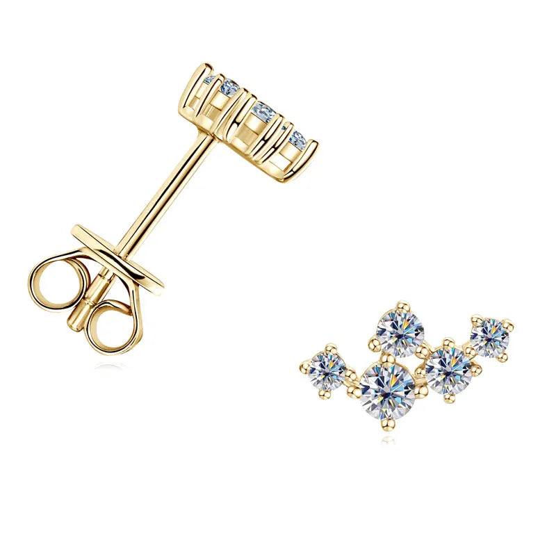 Boucles d'oreilles 5 pierres moissanite D VVS1 en argent sterling 925, fermoir poussette, bijoux étincelants pour femme