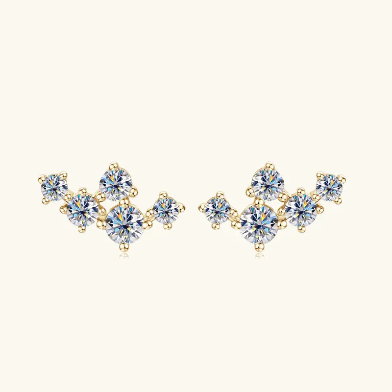 Boucles d'oreilles 5 pierres moissanite D VVS1 en argent sterling 925, fermoir poussette, bijoux étincelants pour femme