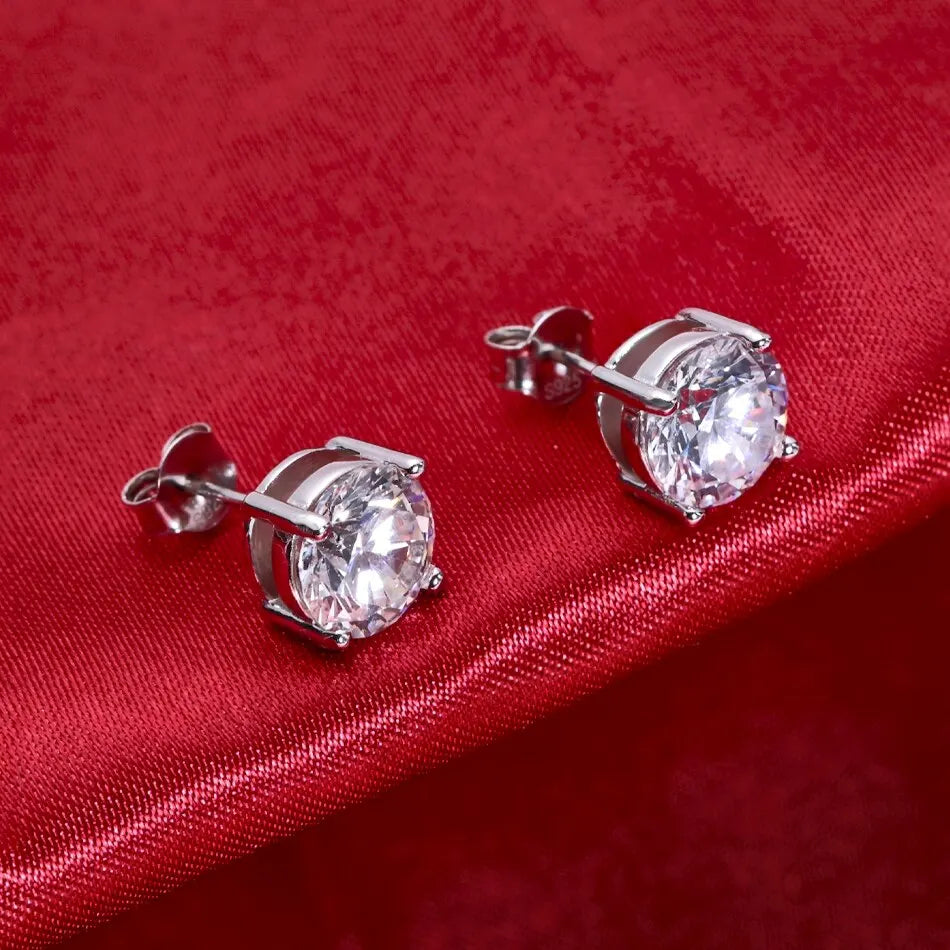 Moissanite 8mm D Color Stud Earrings 0.5-2 Ct 925 Sterling Silver Wedding