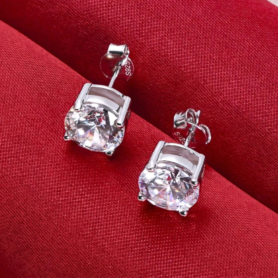 Moissanite 8mm D Color Stud Earrings 0.5-2 Ct 925 Sterling Silver Wedding