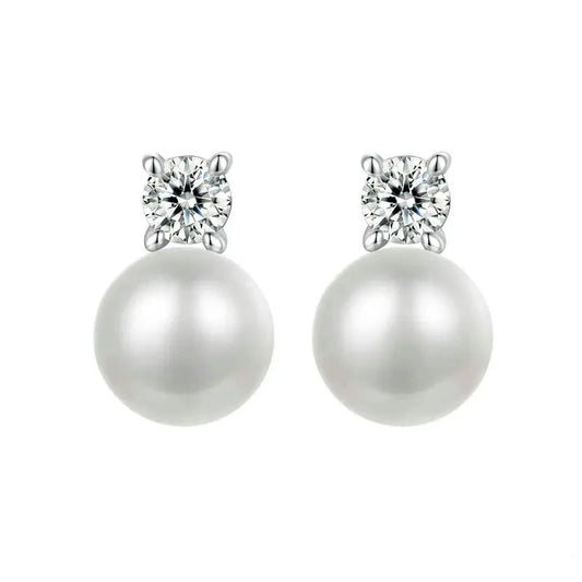 Moissanite 925 Sterling Silver Freshwater Pearl Stud Earrings VVS1 Lab Diamond