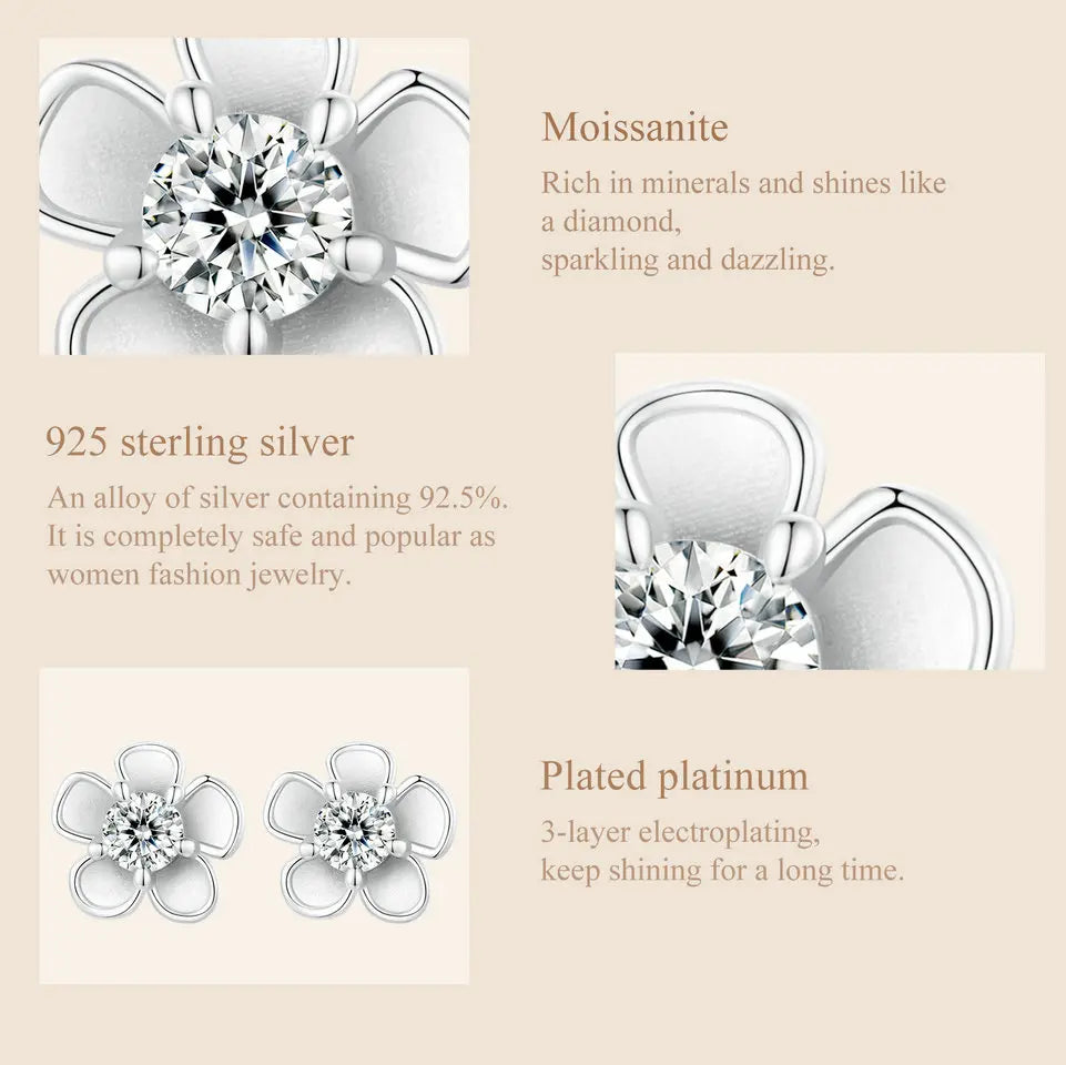 Boucles d'oreilles clous Sakura en argent sterling 925 et moissanite VVS1 à vis