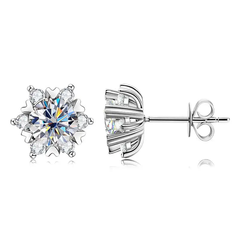Moissanite 925 Sterling Silver Snowflake Stud Earrings 1CT VVS1 Certificate