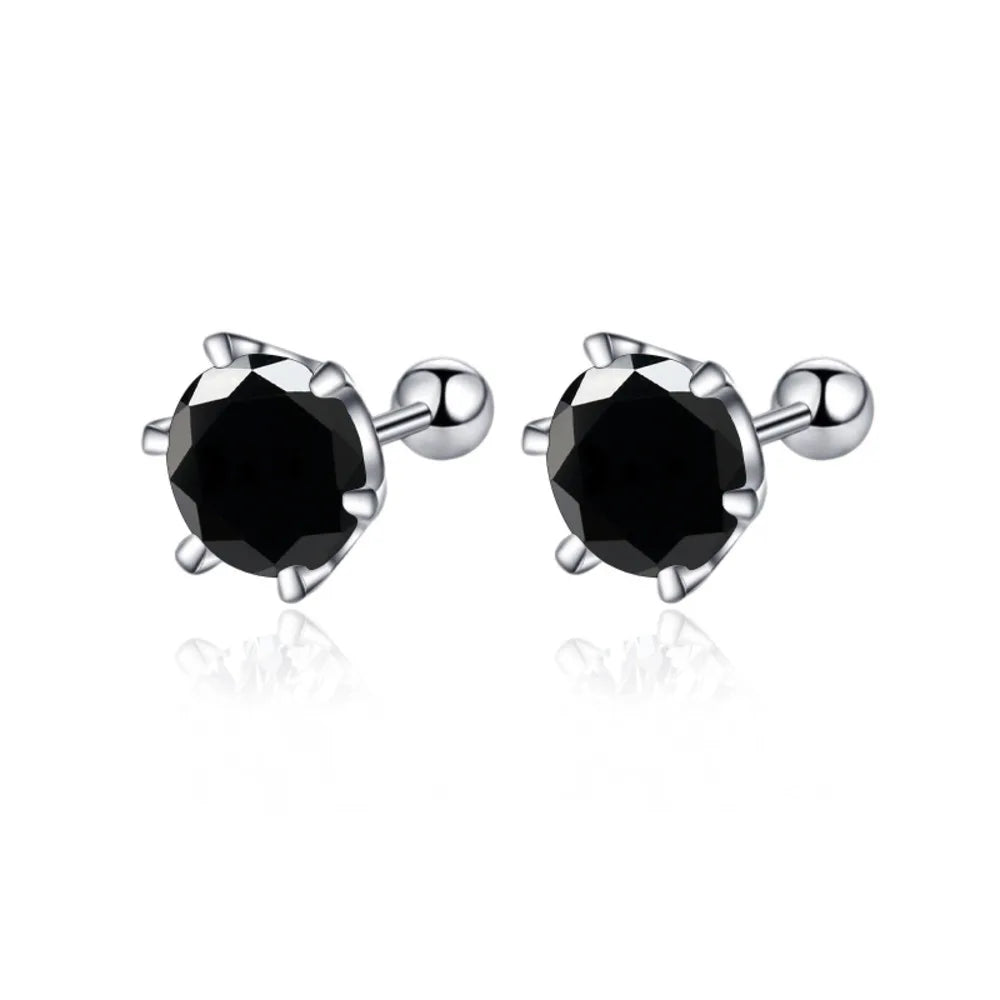 Black Moissanite Screw-Back Stud Earrings in Sterling Silver