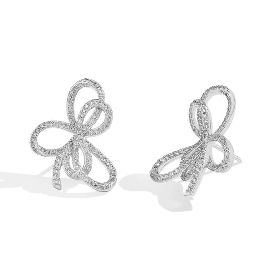 Moissanite Bow Knot Stud Earrings 925 Sterling Silver Sparkling Engagement