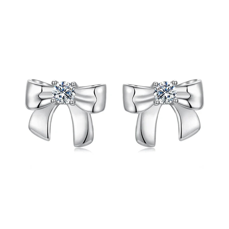 Moissanit-Ohrstecker mit Schleife, S925 Silber, Clip-On, Geschenk für Hochzeit und Verlobung