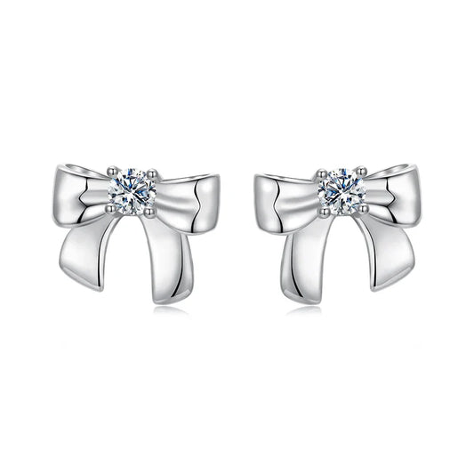 Boucles d'oreilles clous en moissanite avec nœud S925 en argent à clipser pour mariage, fiançailles, cadeau