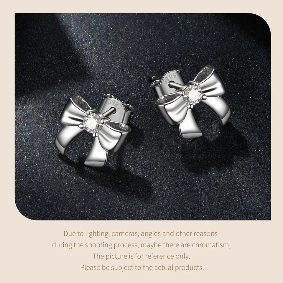 Moissanit-Ohrstecker mit Schleife, S925 Silber, Clip-On, Geschenk für Hochzeit und Verlobung