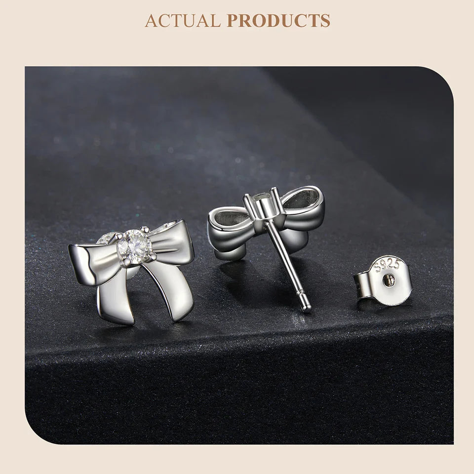 Moissanit-Ohrstecker mit Schleife, S925 Silber, Clip-On, Geschenk für Hochzeit und Verlobung