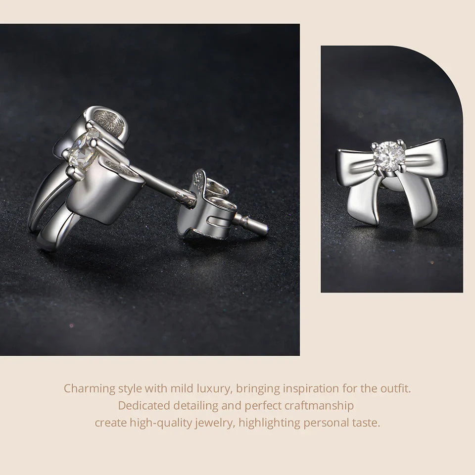 Moissanit-Ohrstecker mit Schleife, S925 Silber, Clip-On, Geschenk für Hochzeit und Verlobung