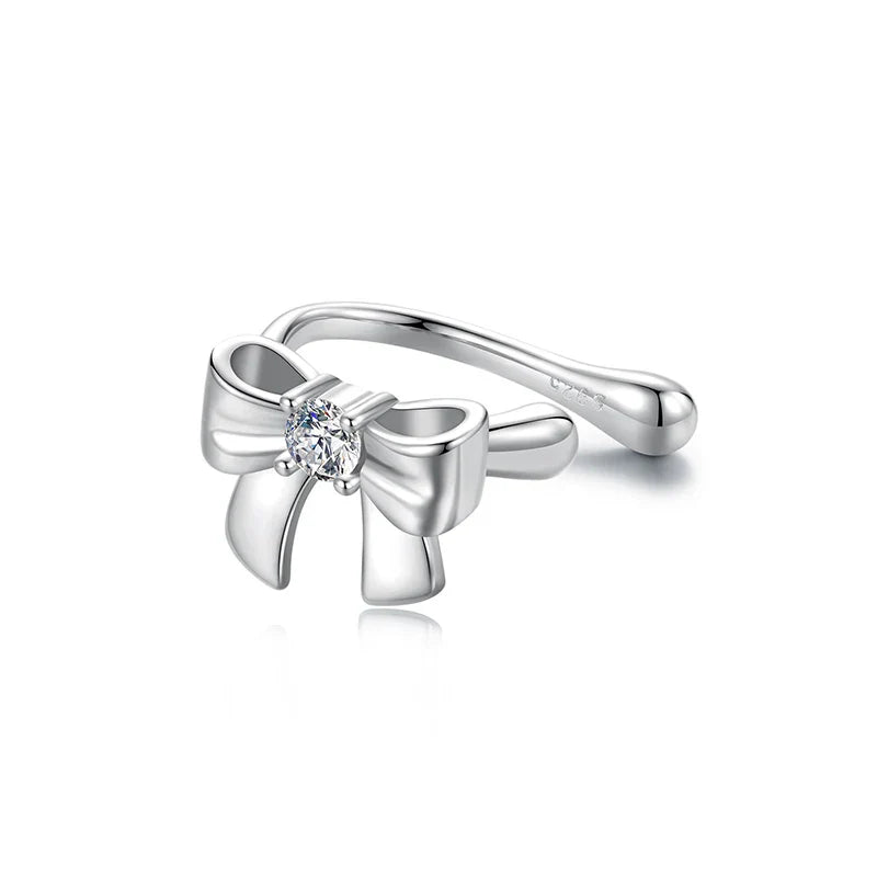 Moissanit-Ohrstecker mit Schleife, S925 Silber, Clip-On, Geschenk für Hochzeit und Verlobung