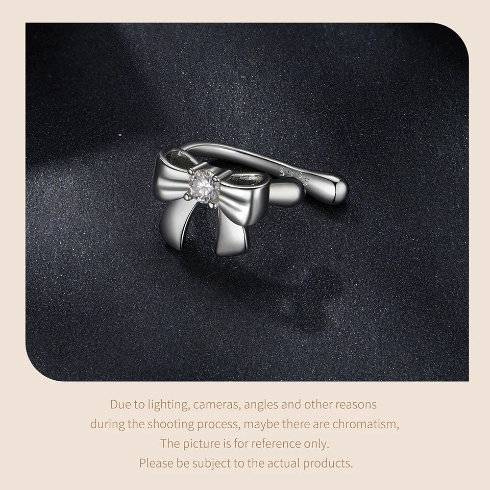 Moissanit-Ohrstecker mit Schleife, S925 Silber, Clip-On, Geschenk für Hochzeit und Verlobung
