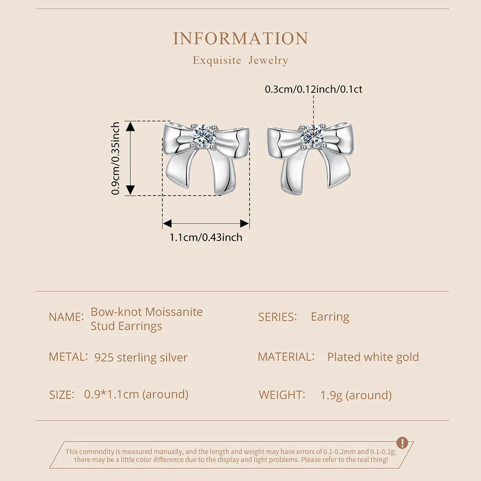 Moissanit-Ohrstecker mit Schleife, S925 Silber, Clip-On, Geschenk für Hochzeit und Verlobung