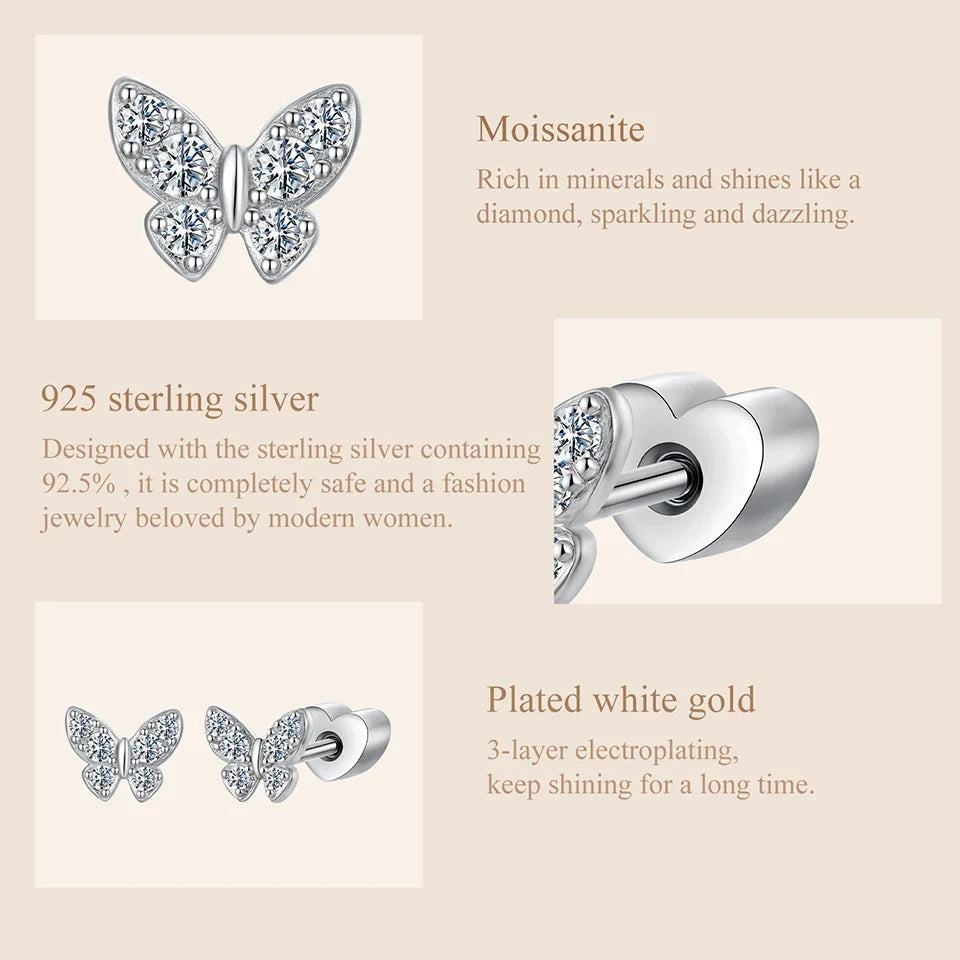 Moissanit Schmetterling Kleeblatt Ohrstecker 925er Silber Diamantschliff Hochzeitsgeschenk