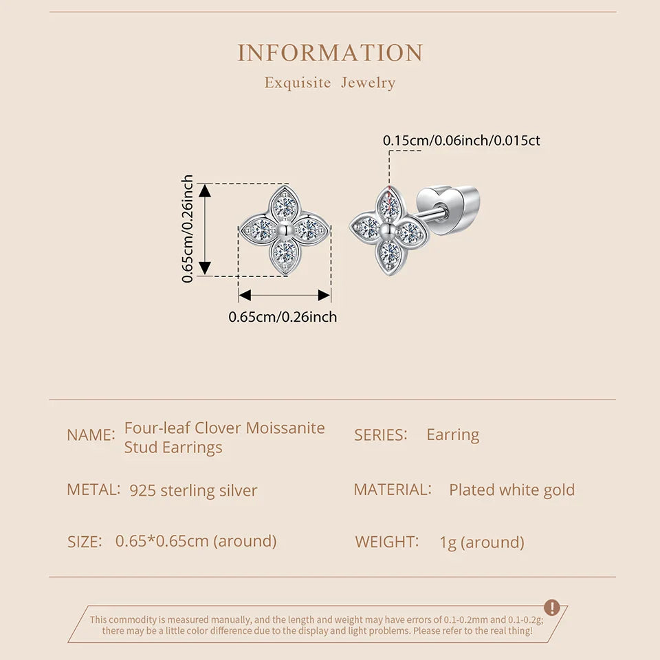 Boucles d'oreilles clous trèfle papillon en moissanite, argent 925, taille diamant, cadeau de mariage