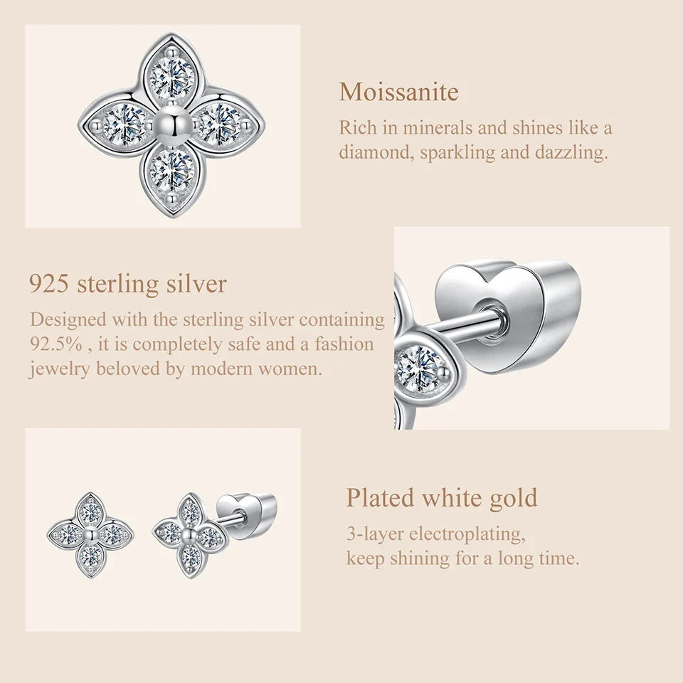 Moissanit Schmetterling Kleeblatt Ohrstecker 925er Silber Diamantschliff Hochzeitsgeschenk