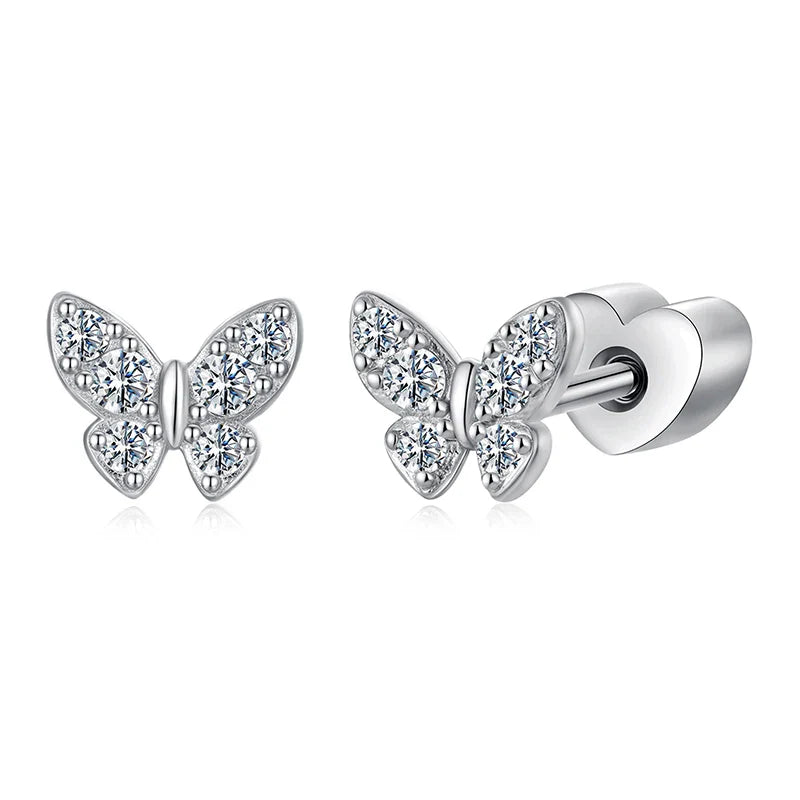 Boucles d'oreilles clous trèfle papillon en moissanite, argent 925, taille diamant, cadeau de mariage