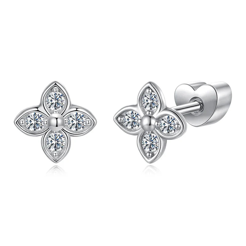 Boucles d'oreilles clous trèfle papillon en moissanite, argent 925, taille diamant, cadeau de mariage
