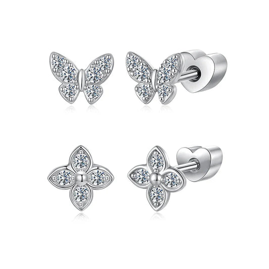 Boucles d'oreilles clous trèfle papillon en moissanite, argent 925, taille diamant, cadeau de mariage